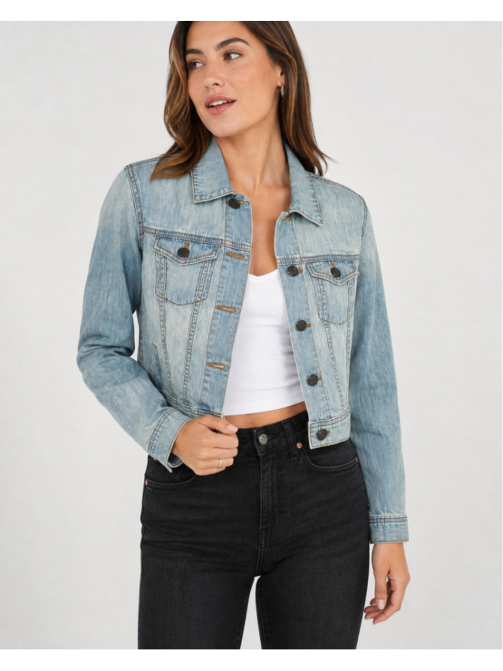 Talbots 4P Cropped Chambray Denim Jacket Light Wash Cotton Jean Jacket NWOT